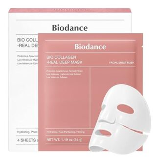ماسک ورقه ای کلاژن بایودنس مدل Bio Collagen Real Deep Mask آبرسان و تقویت‌کننده خاصیت کشسانی پوست