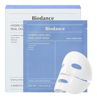 پک 4 تایی ماسک ورقه ای آبرسان بایودنس مدل Hydro Cera-nol Real Deep Mask مدل هیالورونیک اسید مرطوب‌کننده و تغذیه‌کننده پوست