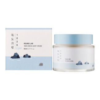کرم مرطوب کننده و تسکین دهنده راند لب مدل ROUND LAB 1025 DOKDO LIGHT CREAM مناسب پوست خشک و حساس حجم80میلی لیتر
