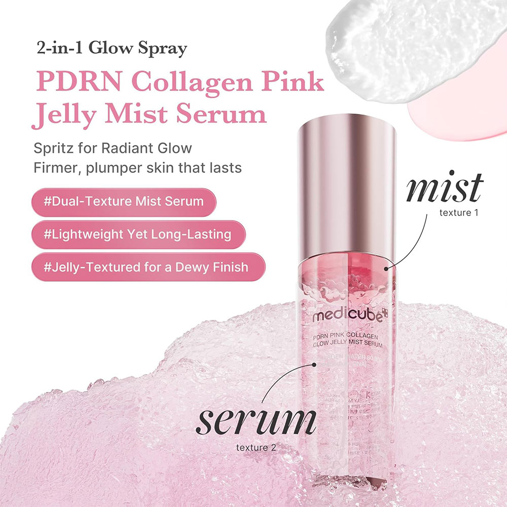 میست-سرم-ژلی-PDRN-و-کلاژن-مدی-کیوب-روشن-کننده-و-جوانساز-پوست-Medicube-PDRN-Pink-Collagen-Glow-Jelly-Mist-Serum-1